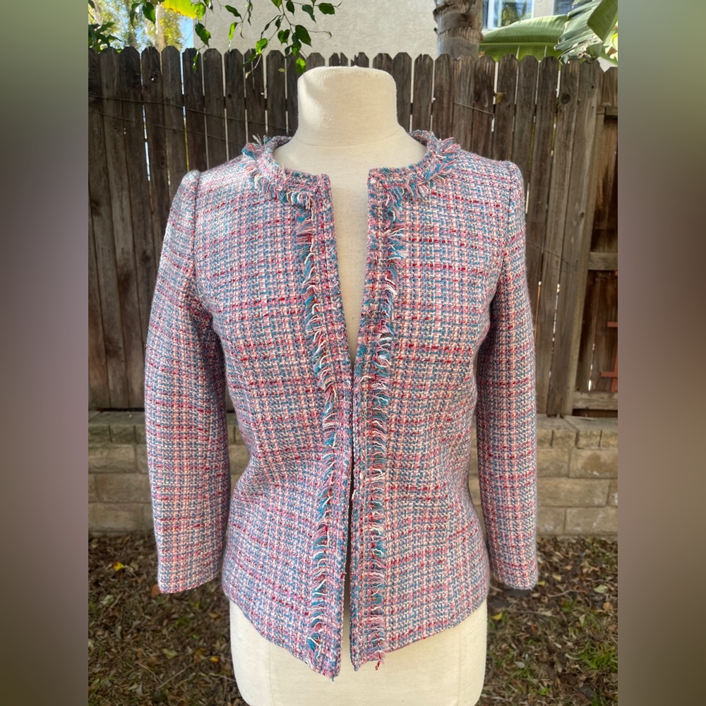 Cynthia Rowley Multicolor Tweed Jacket fall Carrer Preppy Capsule Wardrobe S